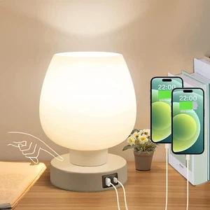Touch Bedside Table Lamp with 2 USB Charging Ports, 3 Way Dimmable Bedside Lamp - Picture 1 of 12