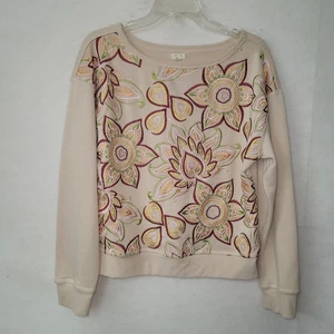 Tiny Anthropologie Embroidered Floral Helena Sweatshirt Beige Medium Pullover - Picture 1 of 11