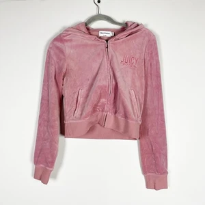 Juicy Couture Velluto Velluto Logo Ricamato Full Zip Felpa con Cappuccio Giacca Rosa Polvere - Foto 1 di 4