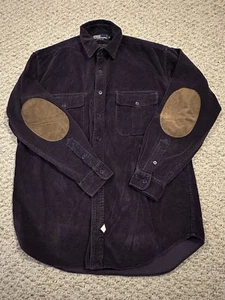 Vintage Polo Ralph Lauren Mens Medium Purple Corduroy Shirt Suede Elbow Patches - Picture 1 of 9