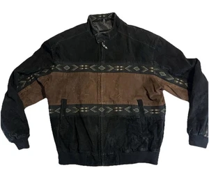 Vintage Aztec Leather Jacket Large Joseph Barry Beige Black Carhartt Style L - Picture 1 of 14