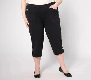 Quacker Factory DreamJeannes Short Mini Faux Pearl Capri Pant Black XXS A636664 - Picture 1 of 2