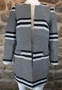 Pure Collection 10 Jacket Longline Black White Jacquard Tweed Weave Minimalist  - Picture 1 of 11