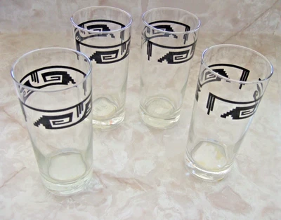 NEW SET OF 4 SOUTHWESTERN NIGHTS 12 oz HIBALL GLASSES TUMBLERS  Black SW Design - Image 1 of 4