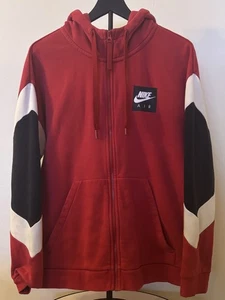 NIKE AIR MENS M SWEATER HOODIE JACKET FULL ZIP RED BLACK WHITE STREETWEAR - Picture 1 of 13