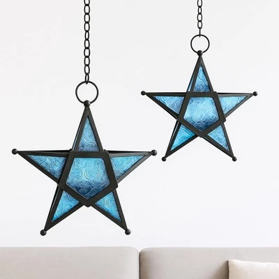 Portavelas Pentagrama Linterna Estrella Azul Regalo Navidad Decoración Hogar Centro de mesa Foto 1 de 4