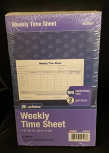 Adams Weekly Time Sheets, 2 Part, 9 x 5.5 Inches, 100/Pad, Carbonless - Picture 1 of 3