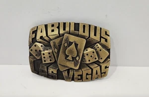 Vintage 1980 Indiana Metallhandwerk FABELHAFT LAS VEGAS Gürtelschnalle Würfel/Karten Glücksspiel  - Bild 1 von 5