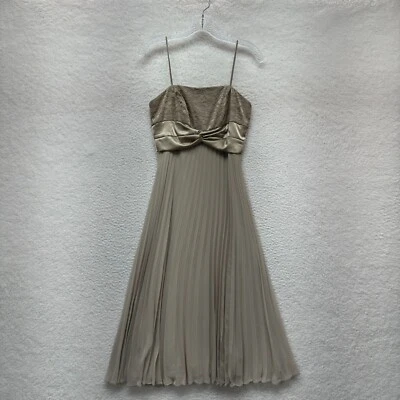 90s Y2K Vintage Evening Formal Dress 6 Medium Tan Beige Taupe Satin Lace Mesh - Image 1 of 4