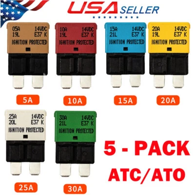 5x 5A-30A Circuit Breakers ATC/ATO Blade Fuse Resettable Auto Car Boat Marine US