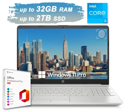 HP Laptop Computer 15.6 FHD Intel i3 Upto 4.1 GHz 32GB RAM & 2TB SSD Office 2024 - Image 1 of 4