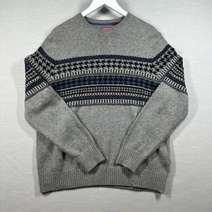 Izod Sweater Mens Large Gray Striped Houndstooth Checkered Business Classic - Picture 1 of 10