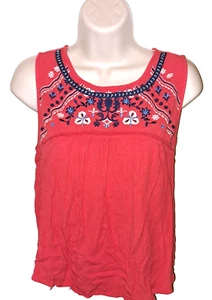 Womens JOLT red white blue boho top LARGE shirt July 4th crop embroidered shirt - Picture 1 of 5