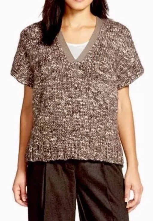 Pullover Lafayette 148 New York Cuello en V Lana Mezcla Castaño Talla Grande L87511 Foto 1 de 1