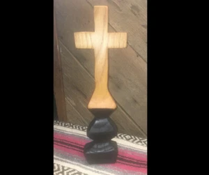 Handmade Oak Cross With Burnished Base By Ozark Wood Artist Alex Buderer - Picture 1 of 10