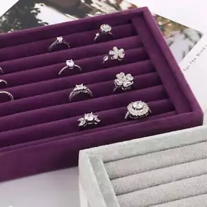 Velvet Jewelry Ring Display Organizer Tray Holder Box Earring Storage Case Slots - Picture 1 of 13