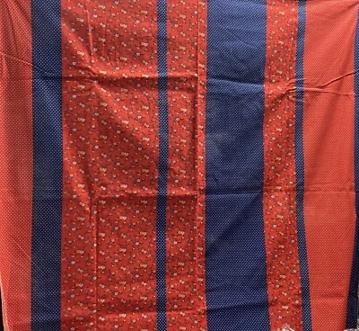 Cotton Fabric Red Blue Calico Polka Dots Striped 4.75Y x 44" Width - Image 1 of 4