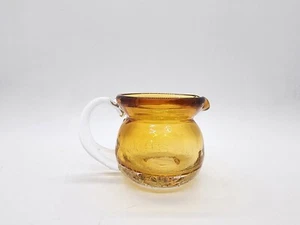 Crackle Glass Amber Mini Pitcher Applied Clear Handle - Picture 1 of 7