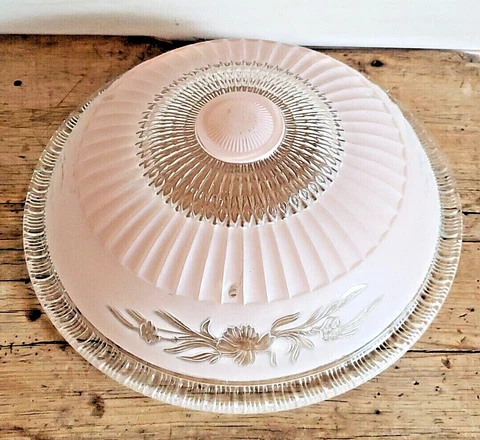 Art Deco Pink Glass Ceiling Three Hole Vintage 14 1/4" Light Fixture Cover Shade Cover
