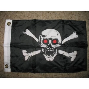 12x18 Pirate Red Eyes Jolly Roger Flag Skull and Crossbones Boat Flag New - Picture 1 of 1