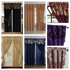 Chezmoi Collection Royale Jacquard Blumenvorhang Set mit angebrachter Schürze - Bild 1 von 24