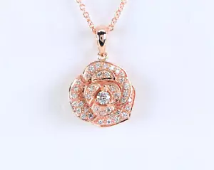 Levian 14k Strawberry Rose Gold White Round Diamond Rose Flower Pendant Necklace - Picture 1 of 6