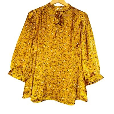 Cato Satin Cottage Floral Blouse French Style Neck Tie Women's 14/16 Feminine - Image 1 of 4