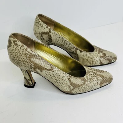 Saks Fifth Avenue Snakeskin Python Pumps Size 6 B Leather Stiletto Heels Shoes - Image 1 of 4