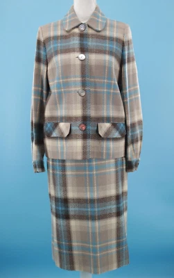 VTG Women's 60s 2 PC Gray & Blue Plaid Wool Pendleton Suit Set Sz M 1960s Outfit - Image 1 of 4