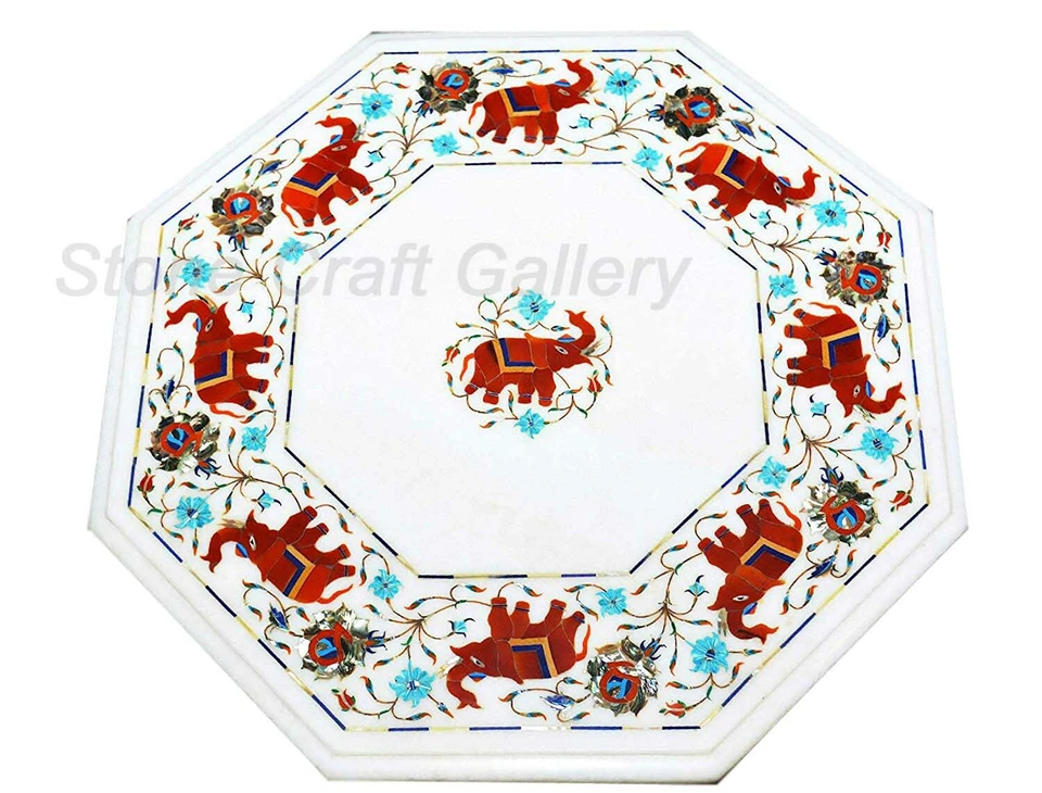 15" Marble Side Table Top Semi Precious Stones Handmade marquetry home Decor - Image 1 of 1