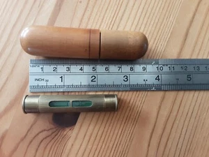 Rare antique miniature 2.5" brass/glass pocket spirit level tool in wooden case - Picture 1 of 2