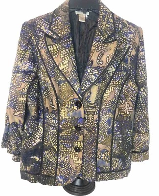 Vintage Alberto Makali 90s Abstract Print 3/4 Sleeve Blazer Jacket Woman’Size L - Image 1 of 4