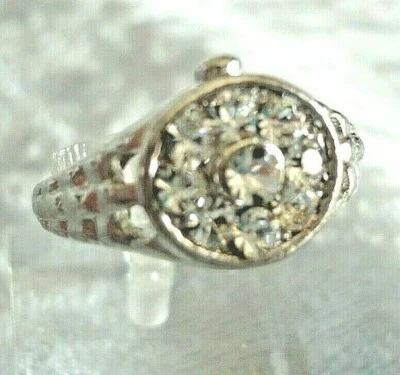 UHR Motiv Ring Glitzer Schmuck silber STRASS Gr. 16 17 18 NEU + TOP - Bild 1 von 2