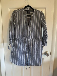 ABERCROMBIE & FITCH Blue Striped Womens  Shirt Drawstring Waist Dress Size M  4p - Picture 1 of 15