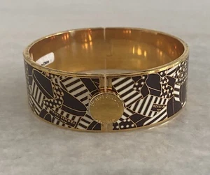 Beautiful Henri Bendel Brown White Gold Chunky Hinged Bangle Bracelet - Picture 1 of 7