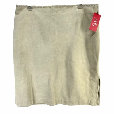 Falda lápiz de gamuza Anne Klein para mujer 14 beige cuero abertura lateral retro boho chic Foto 1 de 4