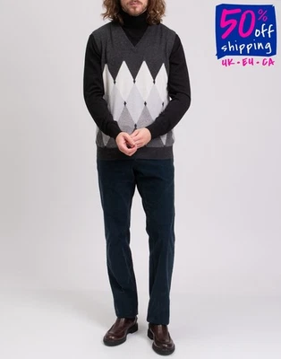 PVP €650 BALLANTYNE Chaleco de Cachemira IT48 US38 M Argyle Tejido Ligero Cuello en V Foto 1 de 4