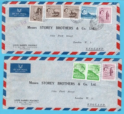 MAURITIUS 2 air covers 1954-56 Port Louis to England - Image 1 of 2