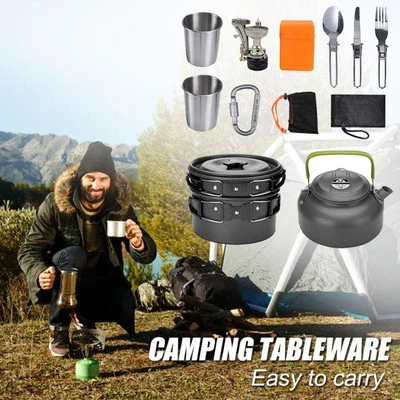 Set Outdoor Portable Camping Cookware Hiking Cooking Pot Gas Stove Picnic Kit - Image 1 of 2