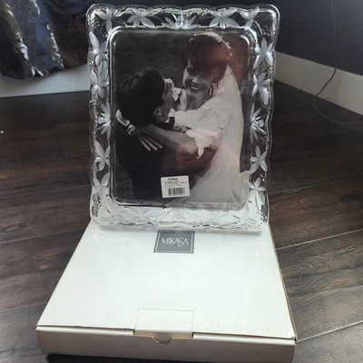 Mikasa 8x10 Frosted Floral Mist Crystal Glass Flower Picture Frame New W Box - Image 1 of 3