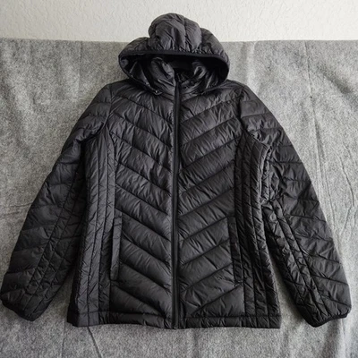 London Fog Lightweight Packable Down Jacket Women’s S Black Hood Full Zip Quilt - Image 1 of 4