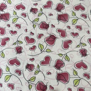 1 yd cut cotton fabric - VALENTINE'S DAY HEARTS and ROSES PINK on Pink Backgroun - Picture 1 of 3