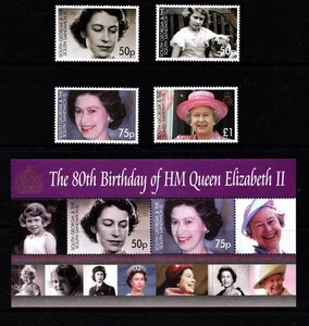 SOUTH GEORGIA  2006  QUEEN ELIZABETH II  80TH BIRTHDAY  SET OF 4 + M/S  MNH - Picture 1 of 1