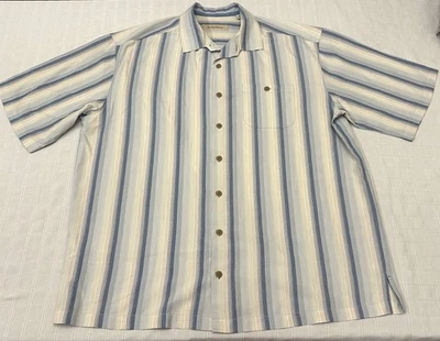 Tommy Bahama Stripe Camp Shirt Blue White Short Sleeve 100% Silk Beach XLT XL - Image 1 of 4