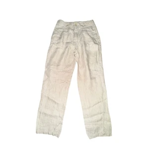 Sundance Amaya Pants Womens Sz 6 Beige Striped 100% Linen Mid Rise Waistband Tab - Picture 1 of 6