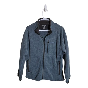 Simms Fishing Jacket Mens Medium Gray Full Zip Fleece Outdoor Layer Pockets - Picture 1 of 9