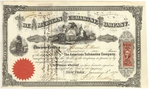 American Submarine Co - 1870's dated Gorgeous Nautical Stock Certificate - Gen - Picture 1 of 1
