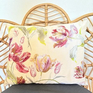 1 X Laura Ashley Ivory Faux Silke Embroidered Floral Cushion Rectangular - Picture 1 of 12