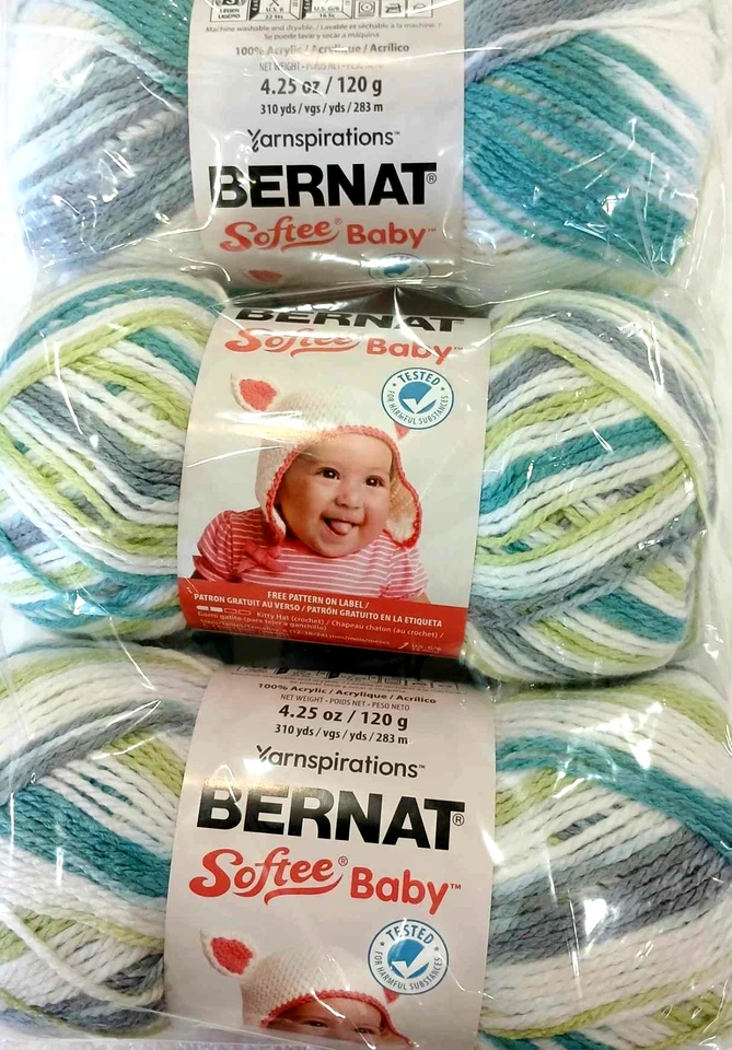 Bernat Softee Baby Yarn Lot of 3 Skeins PRINCE PEBBLES Acrylic #3 Light - Image 1 of 1