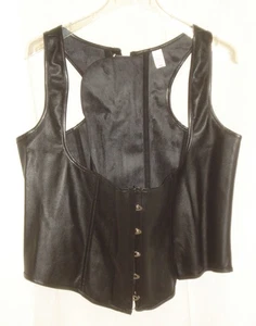 Schwarzes Kunstleder Korsett Burlesque Bustier entbeint SCHNÜRUNG HINTEN Größe 6x - Bild 1 von 3